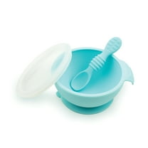 Bumkins Baby Silicone First Feeding Set w/ Bowl, Lid & Spoon for Ages 4 months (Blue)