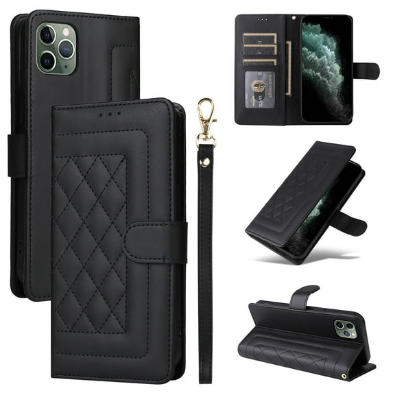 JTCASES Compatible with iPhone 11 Pro 5.8 inch Case Wallet Flip Folio Case [Kickstand] with RFID Blocking Card Holders [Shockproof] and Wrist Strap Phone Cover for Men Women Girls, Black
