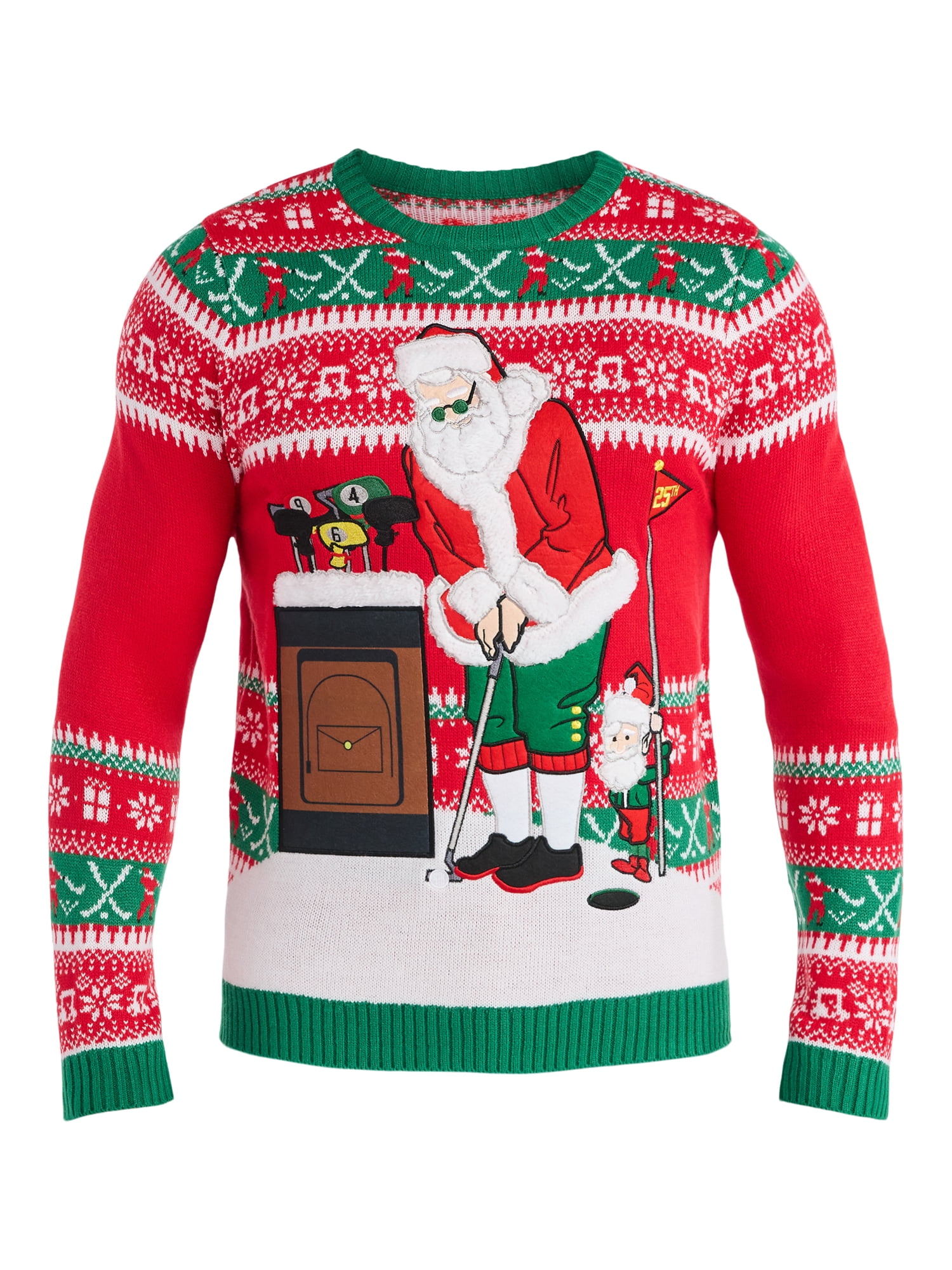 Men's Golfing Santa Ugly Christmas Sweater from Holiday Time, Midweight, Sizes M-2XL