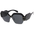 thumbnail image 2 of Oversize Semi Rimless Square Sunglasses Wide Arms Metal Rivets 60mm (Black Black / Smoke), 2 of 4