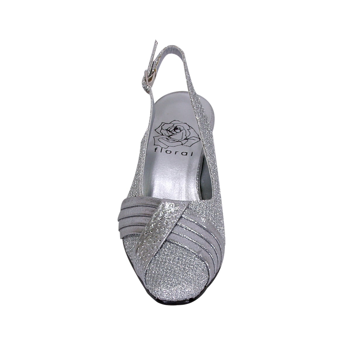 FLORAL Abagail Women's Wide Width Pleated Upper Crystals Closed Toe Slingback SILVER 6