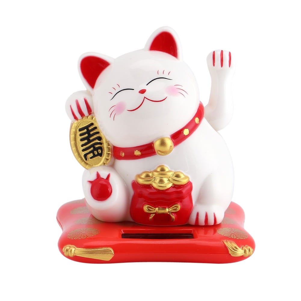 Eosnow Chat porte-bonheur à énergie solaire, mini chat mignon de 5 cm, agitant la richesse, accueillant pour la décoration de la maison ou de la voiture, doré