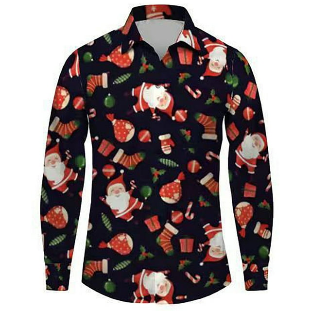 Chemise de Noël pour Hommes à Manches Longues Imprimé Cerf Style Décontracté Automne Hiver Fête