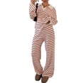 thumbnail image 2 of Women'S Striped 2 Piece Lounge Set Casual Long Sleeve T-Shirt Wide Leg Pants Matching Outfits Set Pink XL, 2 of 9
