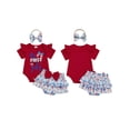 thumbnail image 2 of BemeyourBBs Newborn Baby Girl My First 4th of July Outfit Patriot Independent Day Summer Clothes Letter Print Flying Sleeve Romper Star Bow Tiered Ruffled Shorts Skirt Headband Set, 2 of 9