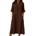 thumbnail image 6 of Atogsazn Women's Summer Linen Midi Dress Loose Button Short Sleeve Crew Neck Sundress Flowy Casual Dresses Brown S Fashion, 6 of 7
