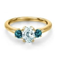 thumbnail image 3 of Gem Stone King 18K Yellow Gold Plated Silver Sky Blue Aquamarine and London Blue Topaz Engagement Ring for Women | 1.19 Cttw | Oval 7X5MM | Gemstone March Birthstone | Size 9, 3 of 6