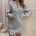 thumbnail image 5 of HAPIMO Women's Sweater Dress Casual Long Sleeve Lace Up V-Neck Pullover Tunics Cozy Warm Loose Ribbed Knit Mini Dresses Gray M, 5 of 9