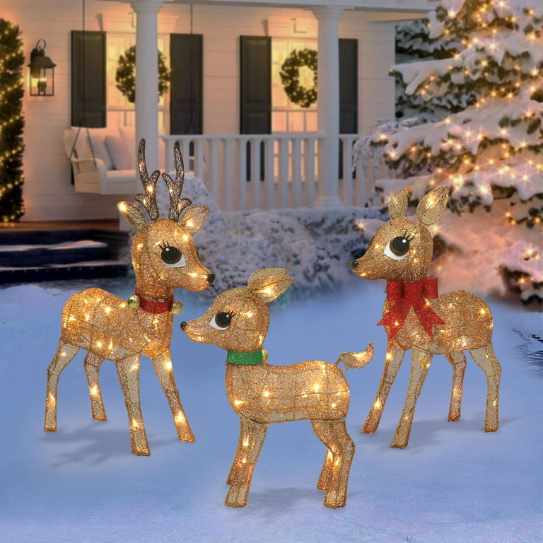 Set of 3 Lighted Outdoor Wire Frame Deer - Walmart.com