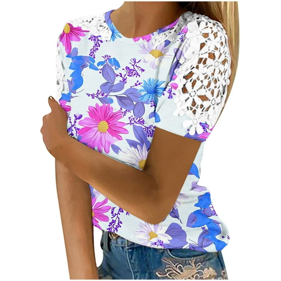 Youyipin womens tops spring fashion Womens Casual Crew Neck Short Sleeve Pleated Tops Blouses Fashion beach vacation clothes 2025