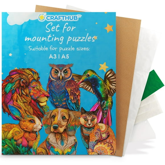 CRAFTHUB Puzzle Saver Wooden Jigsaw Puzzles Mounting Kit for Wall Art Includes Adhesive Sheets to Stick Together Puzzle Pieces Table Sticker Set and Cardboard Flipper