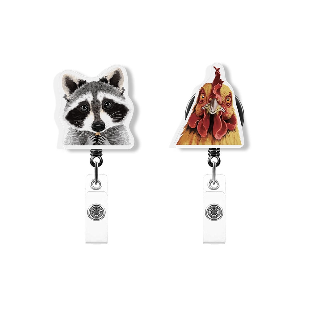 WIRESTER Set 2pcs Design Acrylic Key Card Holder Belt Clip Reel Id Badge Retractable Animal