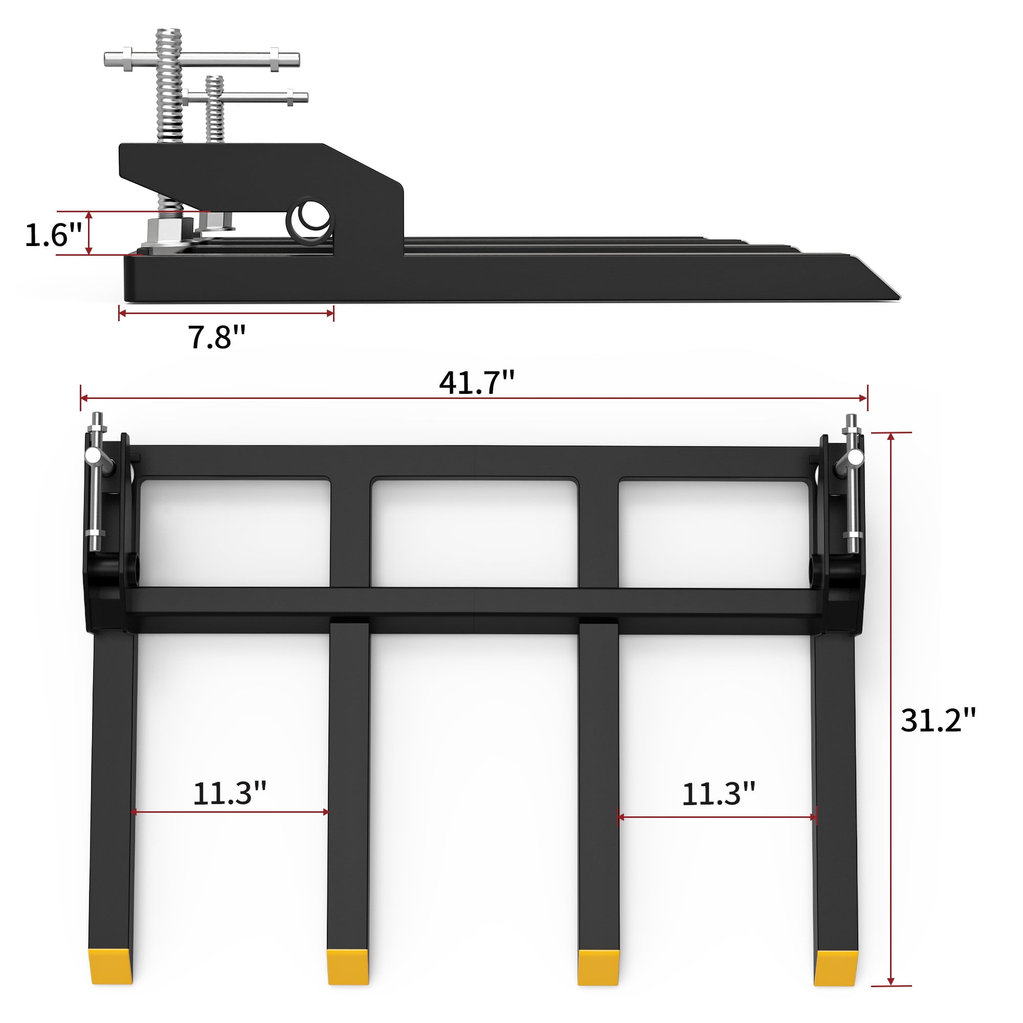 Dextrus 48 Inch Clamp-on Debris Forks, 2500 lbs Heavy Duty Pallet Fork Attachments for Skid Steer, Loader and Tractor Buckets