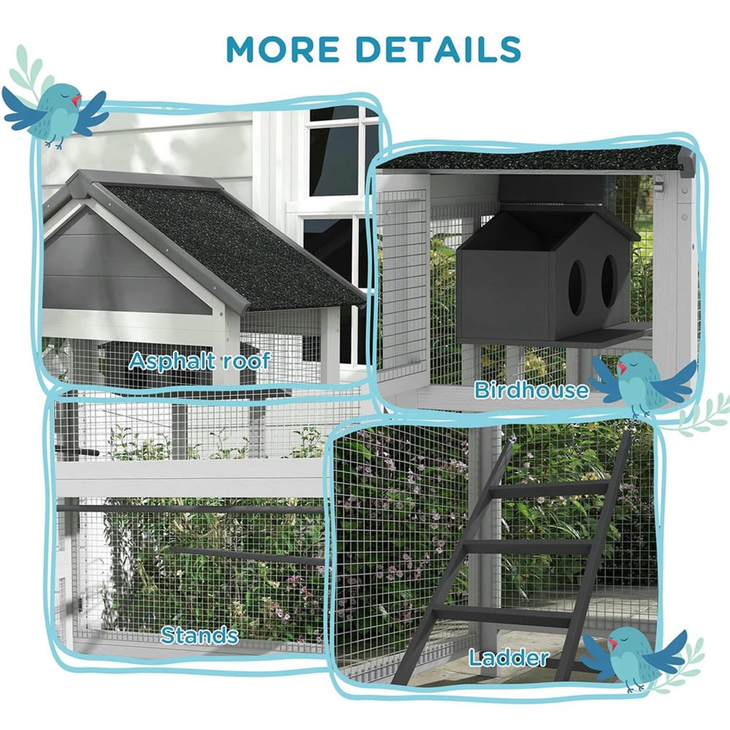 resenkos 67" Height Wooden Indoor Bird Cage Aviary with Rolling Stand, Slide-Out Tray for Parrots Conures Lovebird Cockatiel Parakeets, Gray