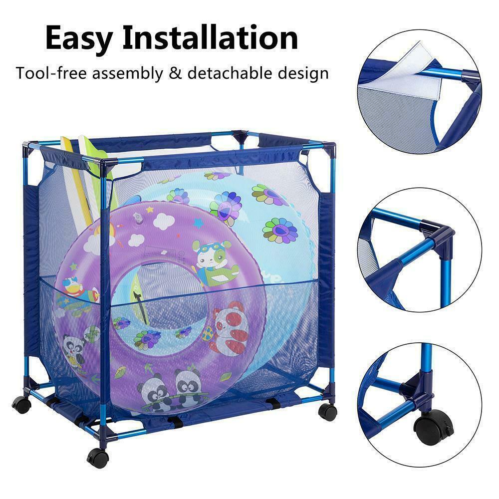 Pool Mesh Storage Bin Rolling Poolside Storage Cart Container for Beach