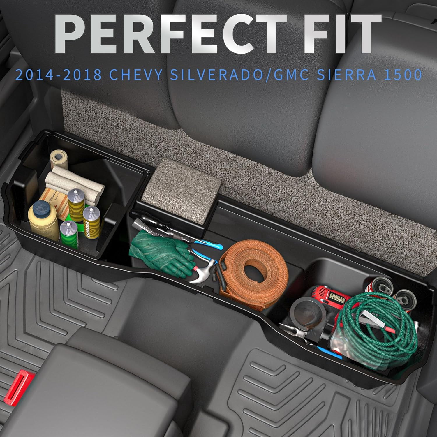 Ledkingdomus Under Seat Storage Box 2in1 Max Organizer for 2014-2018 Chevrolet Silverado/GMC Sierra 1500 Double Cab/15-19 2500HD/3500HD