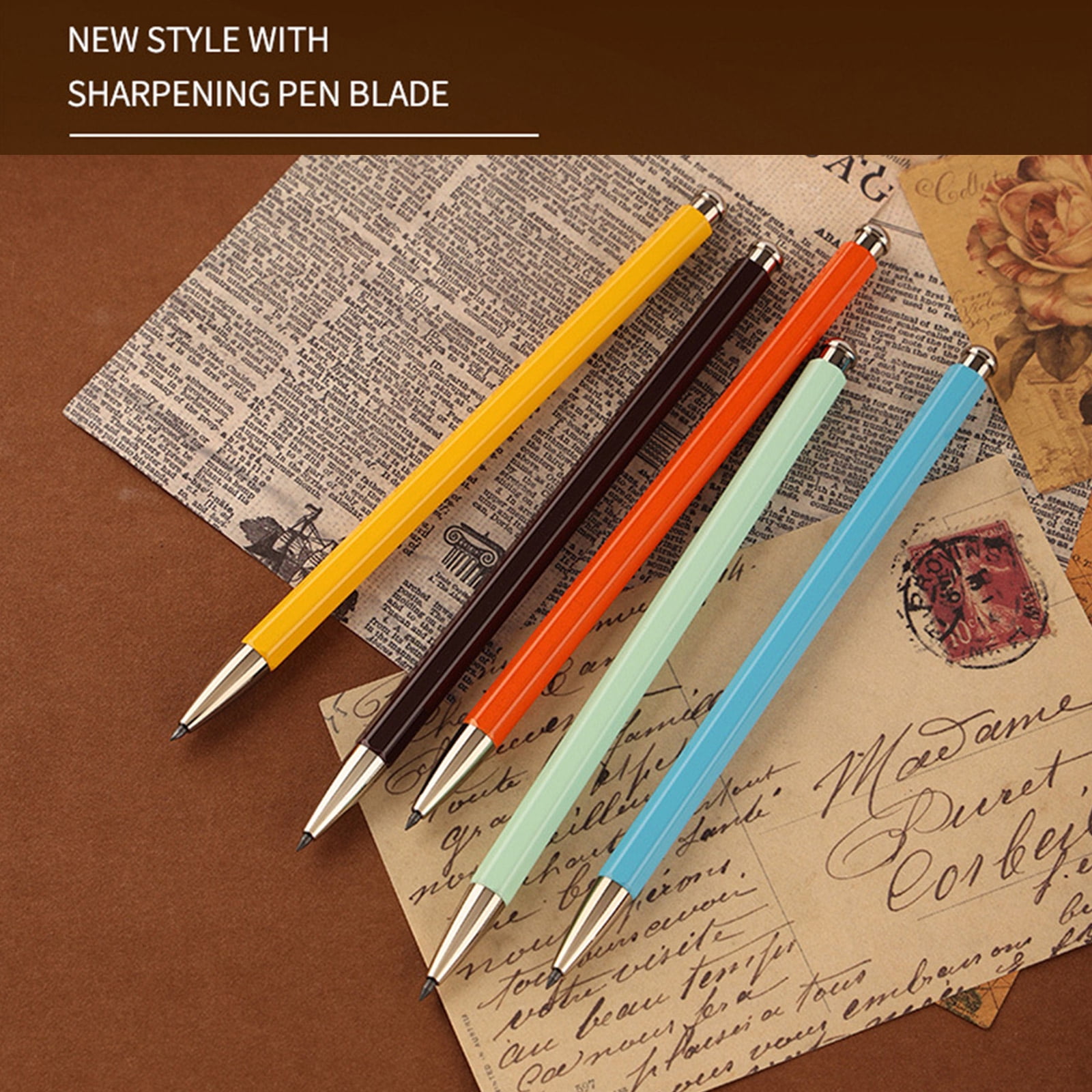 Metal Everlasting Pen with Sharpener & Refills, Ergonomic Handle Metal Mechanical Pencil Student Drawing Pen Sketch Pen