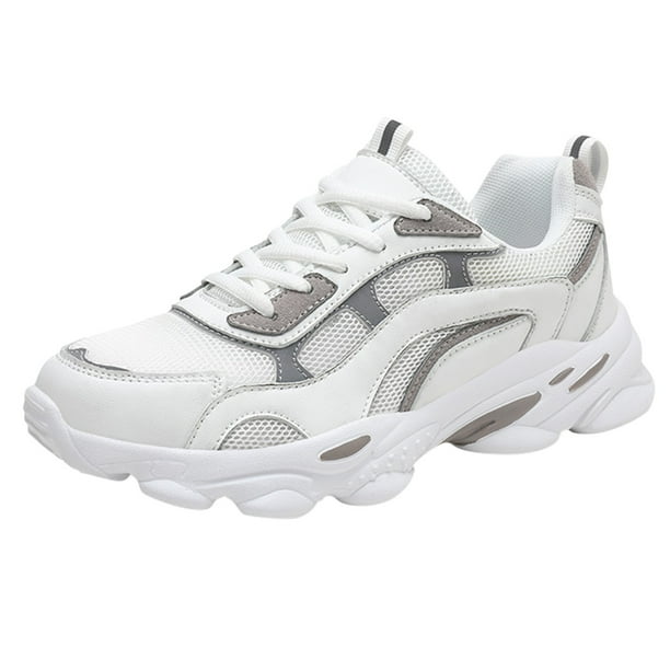 XIAQUJ Women Lace up Running Shoes Sports Shoes White Sneakers