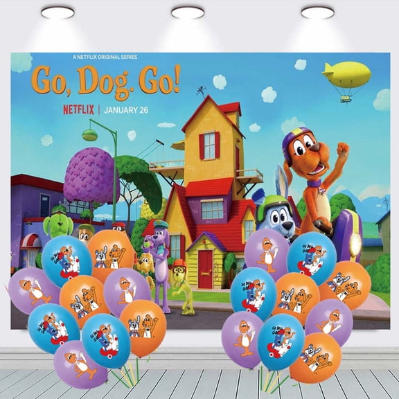 Go Dog Go Backdrop Banner Balloons Party Decorations Supplies Taspestry Wall Decor Background Poster