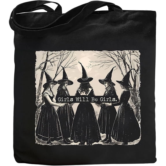 Canvas Tote Bag for Women Funny Witchy Gifts for Women Cute Girls Will Be Girls Canvas Bag Spooky Reusable Beach Shoulder Grocery Casual Bag for Work Travel, Black