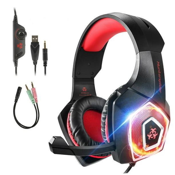 Gaming with Mic Xbox One PS4 PS5 PC Nintendo Switch Tablet Smartphone, Headphones Stereo Over Ear Bass 3.5mm Noise 7 LED Light Soft Memory Earmuffs - Walmart.com