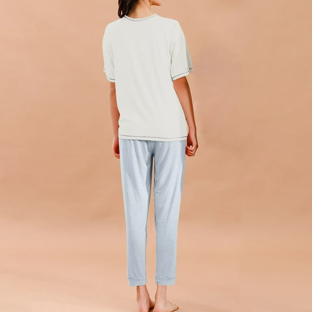 Odeerbi 2-16 Años Niños Niñas Pijamas de Verano de Algodón de Manga Corta Tops Pantalones Conjunto de Dos Piezas de Pijama Con Estampado Suave