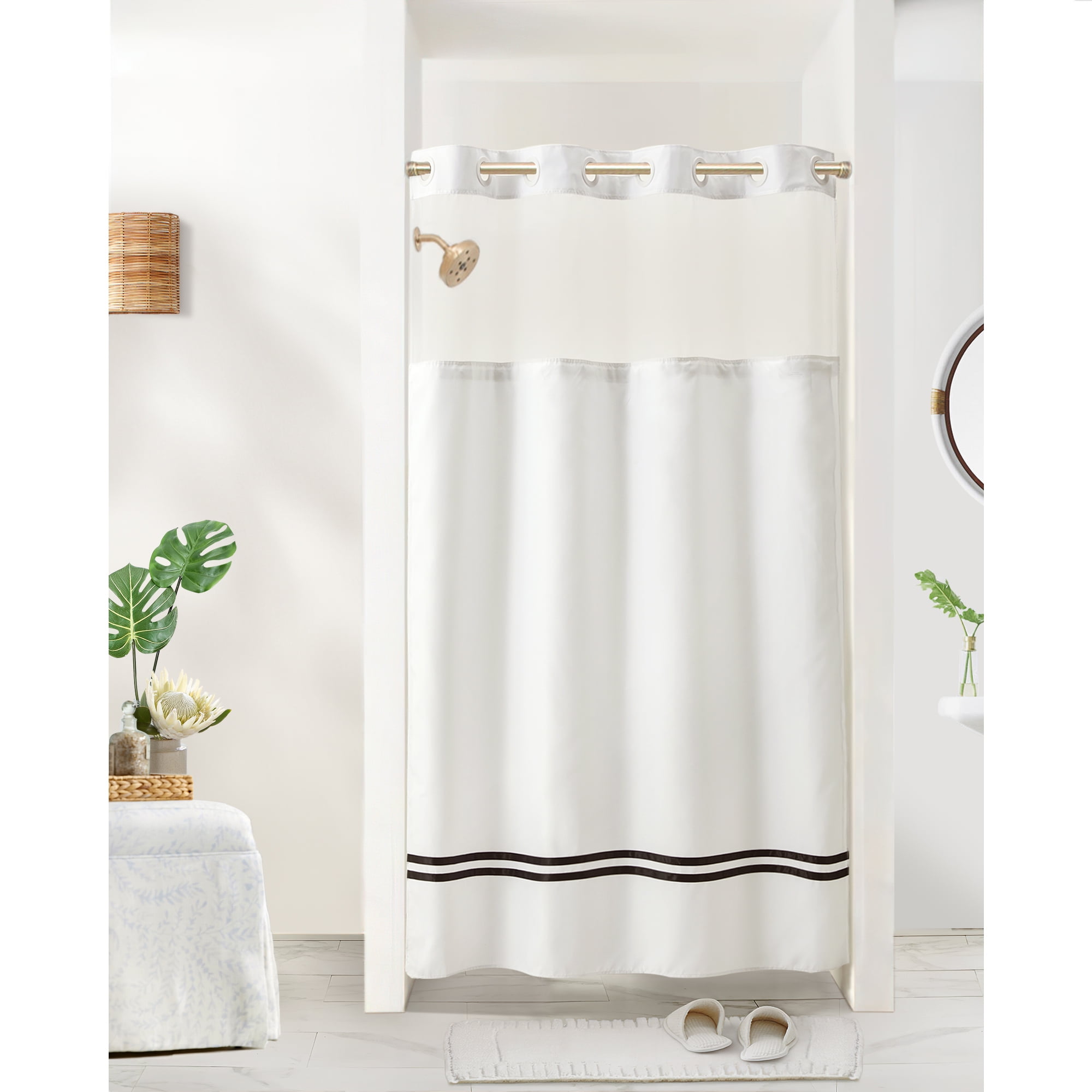 Barossa Design No Hook Needed Stall Shower Curtain with Snapin Liner