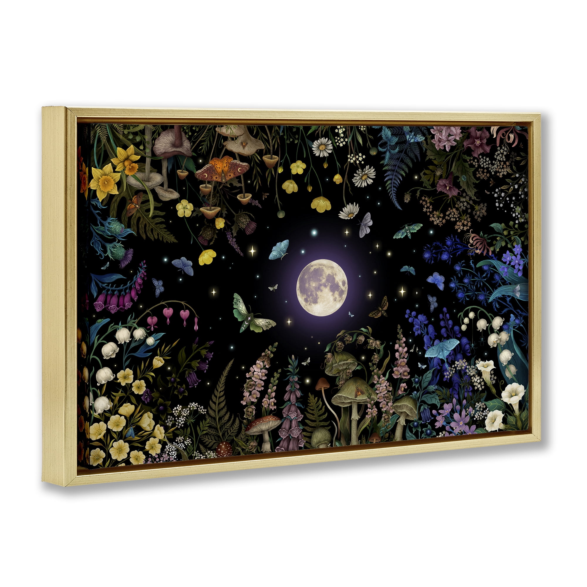 Stupell Industries Night Garden with Moth Gold Framed Floater Canvas Wall Art, design by Episodic Drawings