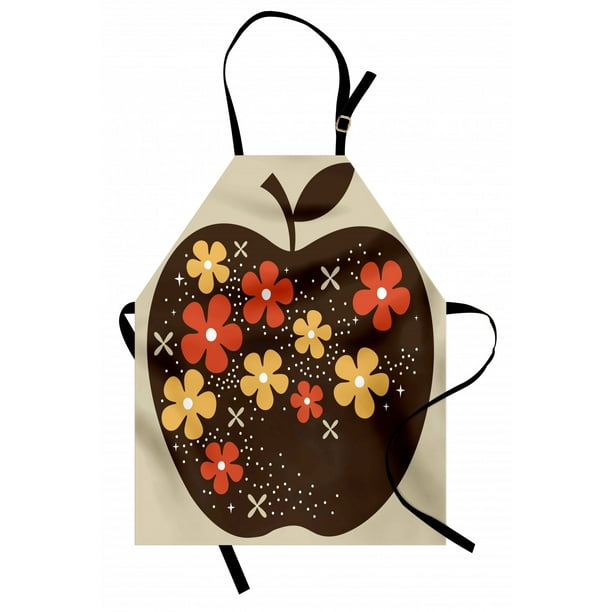 Download Modern Apron Vector Design of a Wooden Like Apple with Floral Details Art, Unisex Kitchen Bib ...
