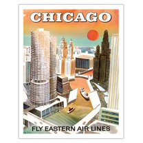 Chicago USA - Marina City Chicago River - Fly Eastern Airlines - Vintage Airline Travel Poster c.1960s - Fine Art Matte Paper Print (Unframed) 11x14in