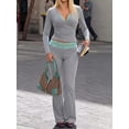 thumbnail image 7 of Women's Two-Piece Outfits, Lace Trim V Neck Crop Top and Wide Leg Pants Lounge Set, 7 of 7