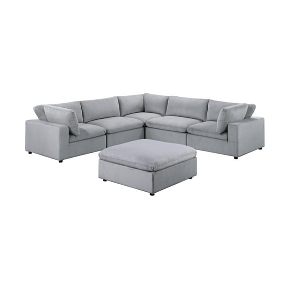 Poundex 6-Pcs Light Gray Corduroy Modular Sectional Set with Foam Cushions