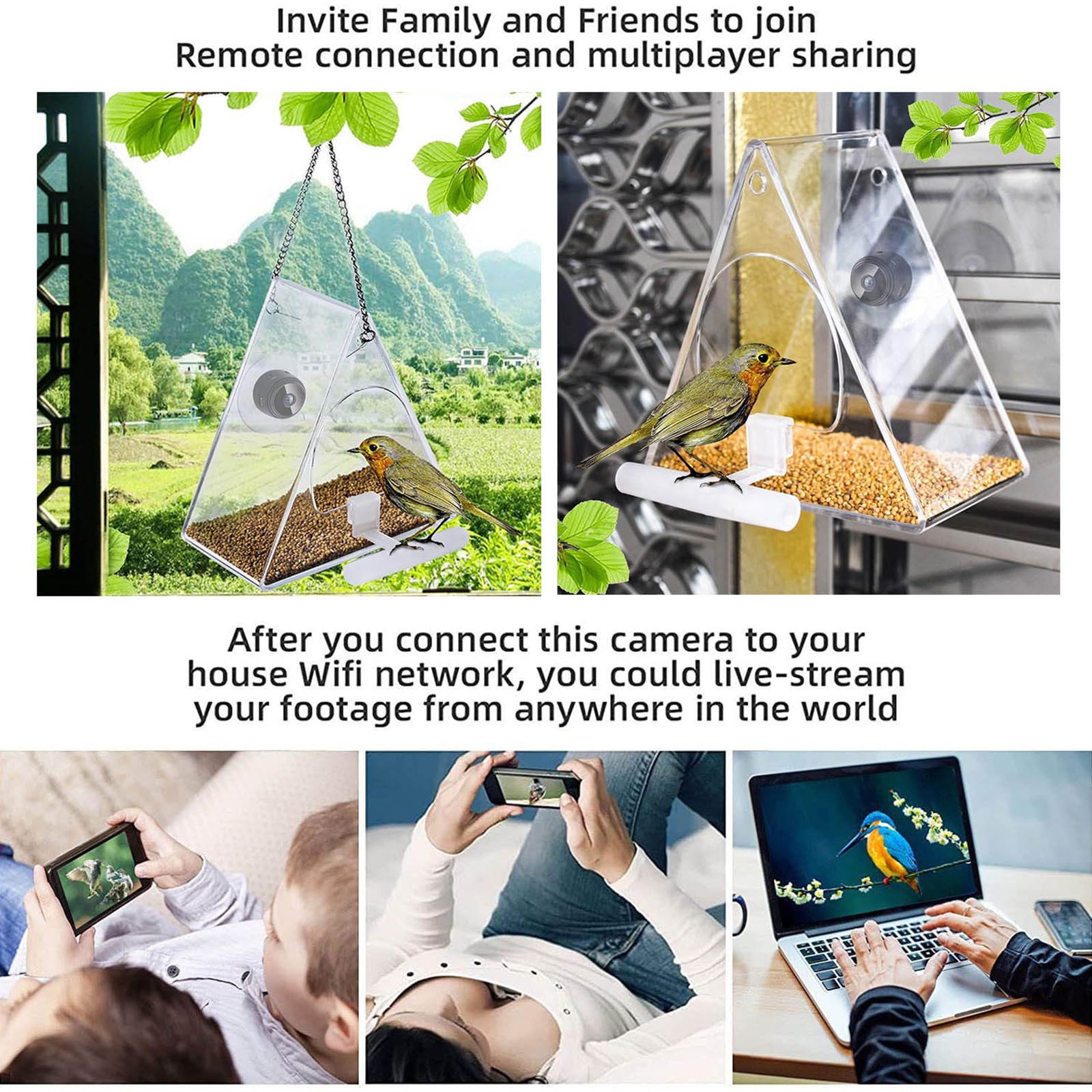 XGFHYJEH Solar Power Smart Bird Feeder, Bird Feeder with Camera, Bird Feeders Clearance, Bird Feeders for Outdoors Hanging, HD 1080P Night Version Camera, WiFi Remote Connection