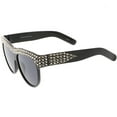 thumbnail image 3 of Handcrafted Rhinestone Stud Embellished Oversize Sunglasses Round Flat Lens 57mm (Black / Smoke), 3 of 4