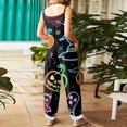 thumbnail image 4 of Halloween Jumpsuits for Women Linen Spaghetti Strap Overalls Floral Print Loose Sleeveless Romper for Party, 4 of 5