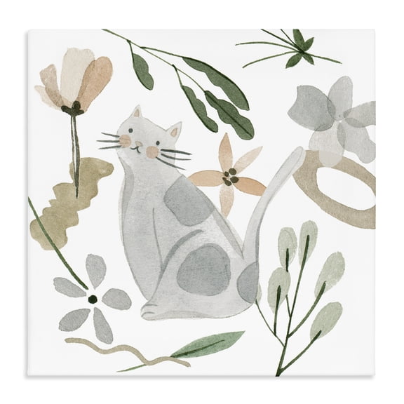 Stupell Industries Cottage Mixed Herbs Whimsical Cat Canvas Art, 17 x 17, by Melissa Wang