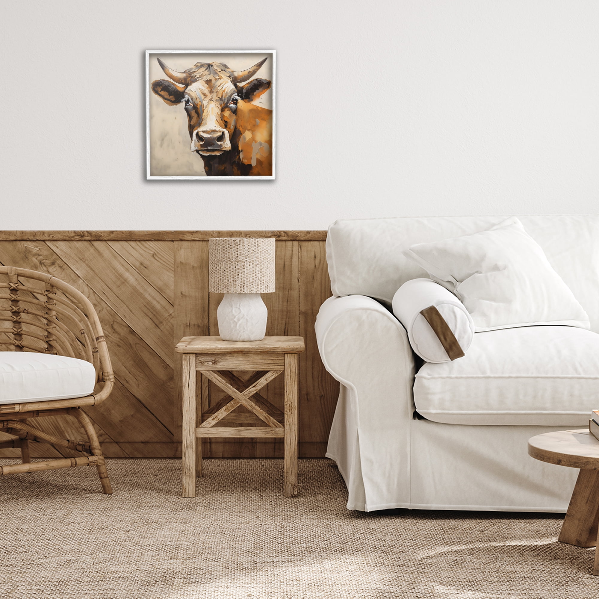 Stupell Industries Beautiful Brown Bovine White Framed Giclee Art, design by Creative Studio