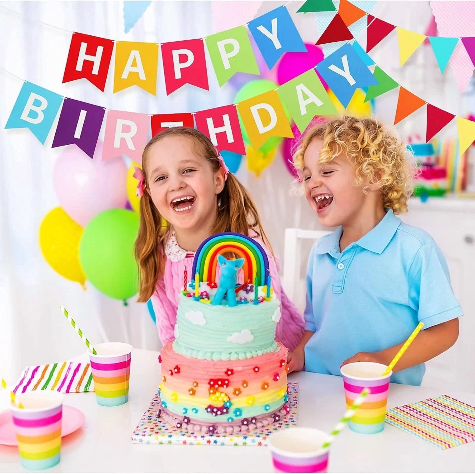 4Pcs Happy Birthday Banner Colorful Birthday Party Decor Rainbow Felt Garland