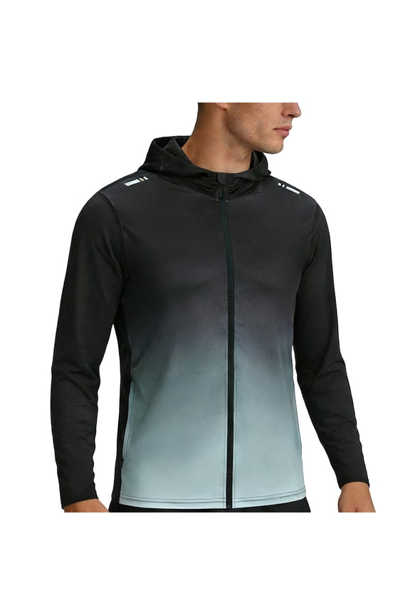 Mens Lightweight Running Jackets Full Zipper Fashion Gradient Color Workout Track Hoodie Casual Athletic Gym Cycling Sweatshirts