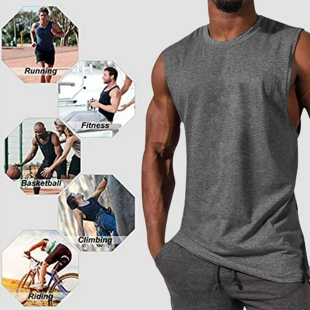 Camisetas sin mangas grises para hombre, camisetas de cuello redondo,  lisas, de corte holgado, camisetas deportivas para entrenamiento, camisetas  sin