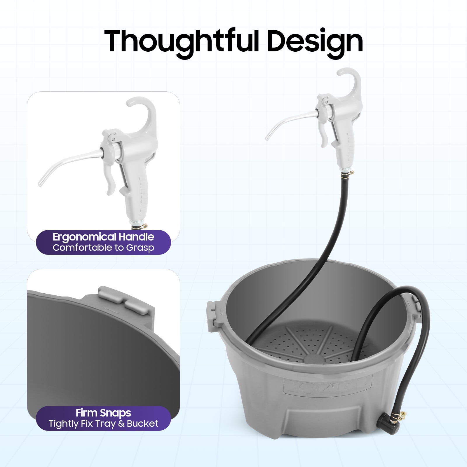 Oiler Bucket & Gun Set with 1Gal Capacity - Durable Plastic Oil Container for Pipe Threaders, 4.59ft Hose, Easy to Carry & Clean