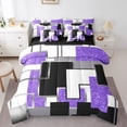 thumbnail image 1 of YST Purple Black Grey Queen Comforter Set With Sheets 7 Piece For Girls,Geometric Sequins Bed In A Bag Abstract Grids Bedding Set Geometry Square Checkered Bed Set Soft Lightweight, 1 of 5