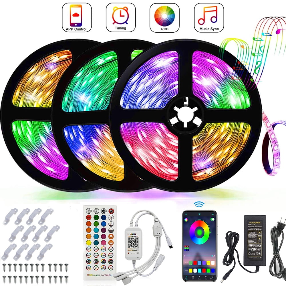LED Strip Lights, 3 Rolls x 5 meter RGB Colored Rope Strip Kit with Remote and Control Box for Room, Ceiling, Bedroom - Walmart.com