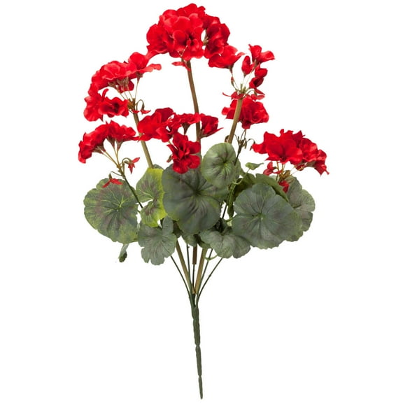 OakRidge Silk Geranium Bush – Artificial Flowers Outdoor Décor – Red, 19” Long