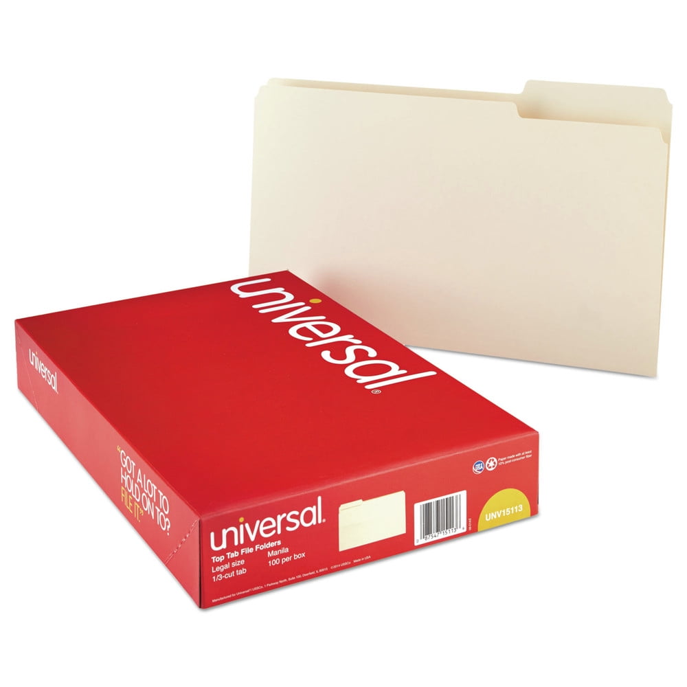 UNIVERSAL Recycled Interior File Folders 1/3 Cut Top Tab Legal Blue 100/Box 