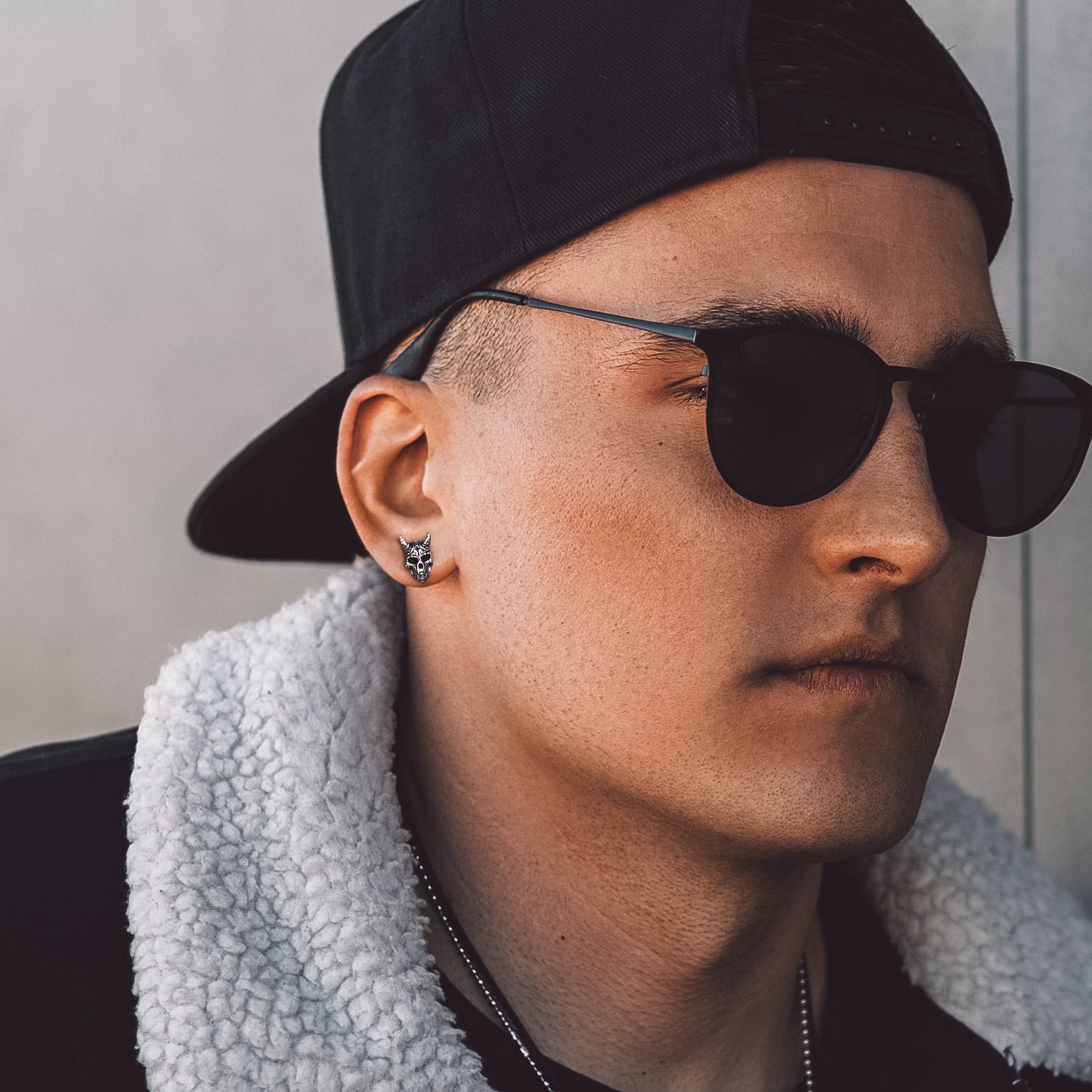 Bandmax Black Stainless Steel Skull Stud Earrings for Men Wowen Devil Skeleton Horns Earrings with Cross Symbol for Biker