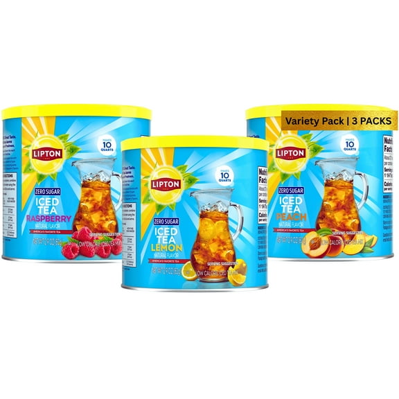Lipton Diet Zero Sugar Iced Tea Variety Bundle – Lemon, Peach & Raspberry, 10 Qt Each, 3-Pack (Total 30 Qt) | No Sugar, Kosher, Black Tea Powder
