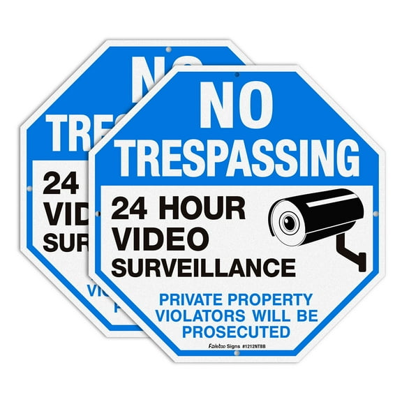 No Trespassing Sign Private Property Protected By Video Surveillance Violators Will Be Prosecuted Sign,(2-Pack ) 12 x 12 Inch Reflective Aluminum