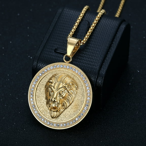 Zircon Pendant Necklaces Unique Design Classic 14K Yellow Gold Round Lion Head Women Wedding Link Chain Necklace Fine Jewelry For Party
