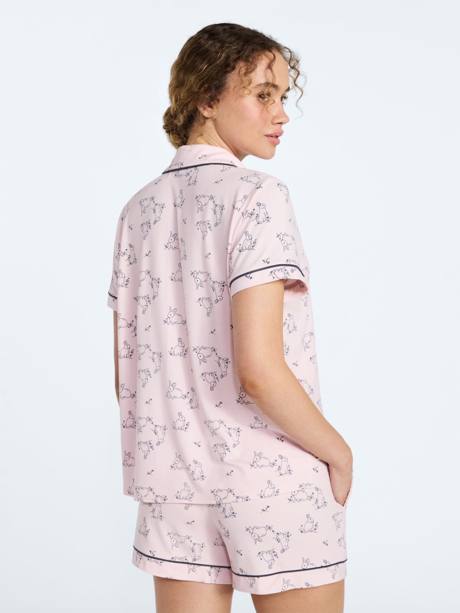 Joyspun Women’s Mommy and Me Notch Collar Top and Shorts Family Matching Pajama Set, Sizes XS-3X